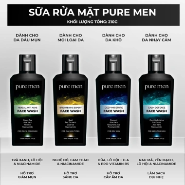 Sữa rửa mặt Pure Men nam - Làm sạch sâu, tẩy da chết, kiểm soát da nhờn mụn, 100ml/175ml, 129k 3 Sữa rửa mặt Pure Men nam - Làm sạch sâu, tẩy da chết, kiểm soát da nhờn mụn, 100ml/175ml, 129k 3
