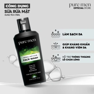 Sữa rửa mặt Pure Men nam - Làm sạch sâu, tẩy da chết, kiểm soát da nhờn mụn, 100ml/175ml, 129k
