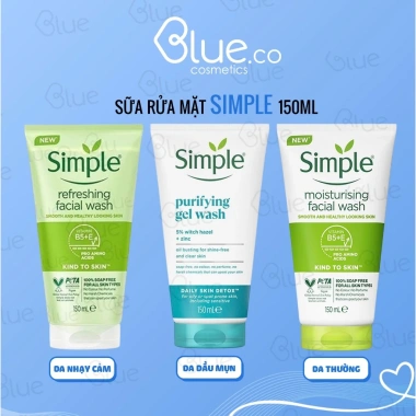 Sữa Rửa Mặt Simple Kind To Skin 150ml – Lành tính, làm sạch dịu nhẹ, phù hợp mọi loại da, giá ưu đãi 121.000₫