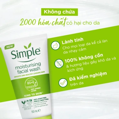 Sữa rửa mặt Simple Moisturising 150ml - Dưỡng ẩm, làm sạch sâu, chỉ 139.000đ 2