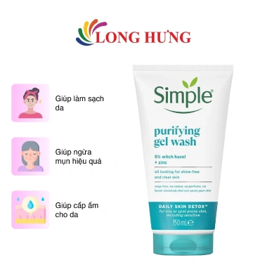 Sữa rửa mặt Simple Purifying Gel Wash 150ml - Dưỡng sạch da nhờn, giảm bã, giá chỉ 139.000₫ Sữa rửa mặt Simple Purifying Gel Wash 150ml - Dưỡng sạch da nhờn, giảm bã, giá chỉ 139.000₫