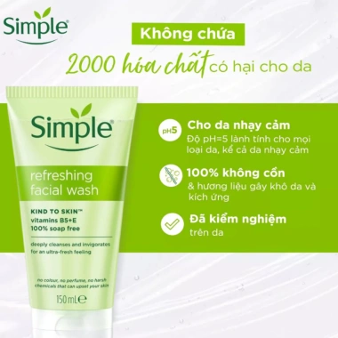 Sữa Rửa Mặt Simple Refreshing 150ml - Dưỡng nhẹ da dầu mụn, da nhạy cảm, giảm mụn, giá chỉ 118.000 VND 6