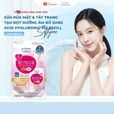 Sữa rửa mặt Softymo Kosé Nhật Bản 180ml - Tạo bọt dưỡng ẩm, bổ sung Hyaluronic Acid, giá ưu đãi 120k Sữa rửa mặt Softymo Kosé Nhật Bản 180ml - Tạo bọt dưỡng ẩm, bổ sung Hyaluronic Acid, giá ưu đãi 120k