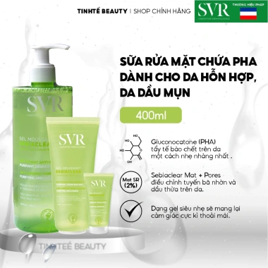 Sữa rửa mặt SVR Sebiaclear da dầu mụn không xà phòng - Kiểm soát bã nhờn, giảm mụn, 145k