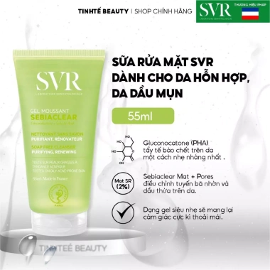 Sữa rửa mặt SVR Sebiaclear da dầu mụn không xà phòng - Kiểm soát bã nhờn, giảm mụn, 145k