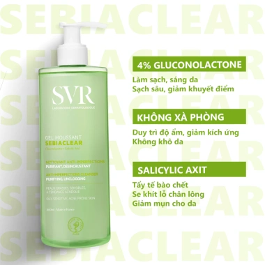 Sữa rửa mặt SVR Sebiaclear da dầu mụn không xà phòng - Kiểm soát bã nhờn, giảm mụn, 145k