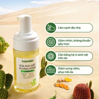 Sữa rửa mặt tạo bọt Balaskin 100ml - Làm sạch kiềm dầu, giữ ẩm, cân bằng vi sinh, xương rồng VN - 139k