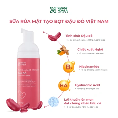 Sữa Rửa Mặt Tạo Bọt Đậu Đỏ Việt Nam Sạch Sâu Cấp Ẩm Dưỡng Sáng Da 150g