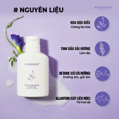 Sữa rửa mặt tạo bọt Herbario hoa đậu biếc thuần chay 100ml - cấp ẩm, chống lão hóa, 159.900 VNĐ
