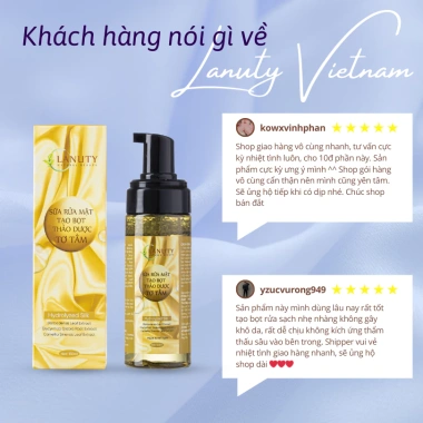 Sữa rửa mặt tạo bọt tơ tằm Lanuty 150ml - Dưỡng ẩm, sáng da, se khít lỗ chân lông