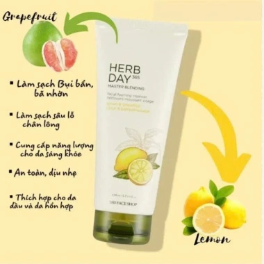 Sữa Rửa Mặt The Face Shop Herb Day 365 Chanh Bỏ Dầu Thừa Ngăn Mụn Da Sáng Mịn 135k