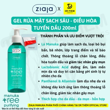 Sữa Rửa Mặt Ziaja Manuka 200ml - Gel Dầu Mụn Trứng Cá, Tree Purifying, Giá 289.000₫
