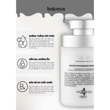 Sữa tắm dưỡng trắng da Batious B3+ 500ml – Vitamin B3, dưỡng ẩm, hương thơm, giảm còn 325k 3 Sữa tắm dưỡng trắng da Batious B3+ 500ml – Vitamin B3, dưỡng ẩm, hương thơm, giảm còn 325k 3