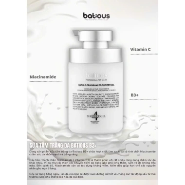 Sữa tắm dưỡng trắng da Batious B3+ 500ml – Vitamin B3, dưỡng ẩm, hương thơm, giảm còn 325k