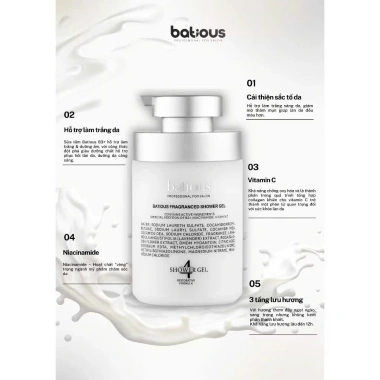 Sữa tắm dưỡng trắng da Batious B3+ 500ml – Vitamin B3, dưỡng ẩm, hương thơm, giảm còn 325k