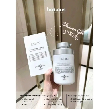 Sữa tắm dưỡng trắng da Batious B3+ 500ml – Vitamin B3, dưỡng ẩm, hương thơm, giảm còn 325k