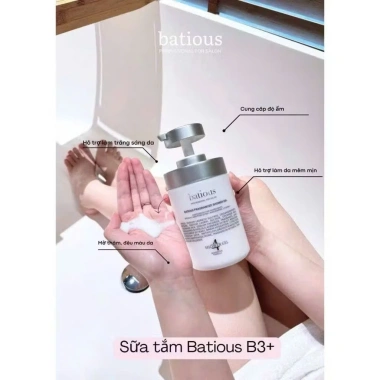 Sữa tắm dưỡng trắng da Batious B3+ 500ml – Vitamin B3, dưỡng ẩm, hương thơm, giảm còn 325k