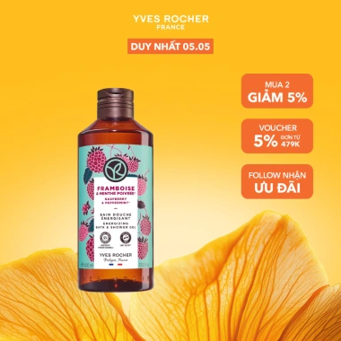 Sữa tắm gel Yves Rocher Raspberry Peppermint 400ml - hương mâm xôi đỏ, bạc hà tươi mát, dưỡng ẩm, chỉ 275k