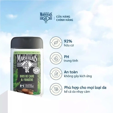 Sữa tắm gội nam hữu cơ 92% Le Petit Marseillais 4 trong 1 250ml Hương nam tính, giảm còn 155k 4