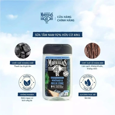 Sữa tắm gội nam hữu cơ 92% Le Petit Marseillais 4 trong 1 250ml Hương nam tính, giảm còn 155k 9