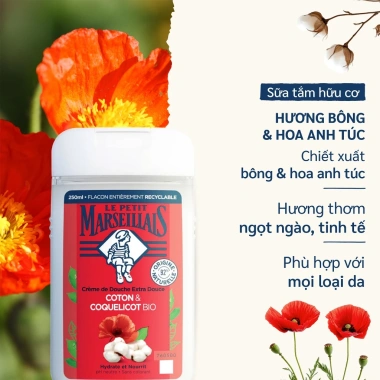 Sữa tắm Le Petit Marseillais 92% hữu cơ 250ml Dưỡng ẩm da mềm mịn Giá 159.000₫