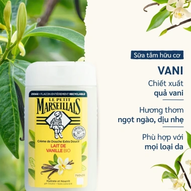 Sữa tắm Le Petit Marseillais 92% hữu cơ 250ml Dưỡng ẩm da mềm mịn Giá 159.000₫