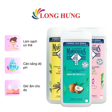Sữa tắm Le Petit Marseillais 92% hữu cơ 650ml Dưỡng ẩm, hương thơm nhẹ, giảm giá 319.000 VND