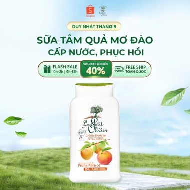 Sữa tắm Le Petit Olivier 250ml chính hãng mơ đào - Dưỡng ẩm, sáng da, ngừa mụn từ Pháp, giá 250k