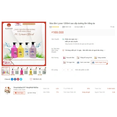 Sữa tắm Lynan 1.200ml cao cấp dưỡng ẩm trắng da - Giá chỉ 169.000 VND giảm mạnh 2