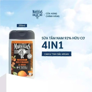 Sữa tắm nam 4in1 Le Petit Marseillais 92% thiên nhiên Gỗ Cam và Argan 250ml - Chính hãng, giá chỉ 155.000₫ 5