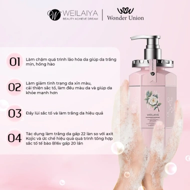 Sữa tắm trắng da Niacinamide Weilaiya 450ml, làm sạch da, thơm lâu, phù hợp mọi loại da, giá chỉ 405.000đ 3 Sữa tắm trắng da Niacinamide Weilaiya 450ml, làm sạch da, thơm lâu, phù hợp mọi loại da, giá chỉ 405.000đ 3