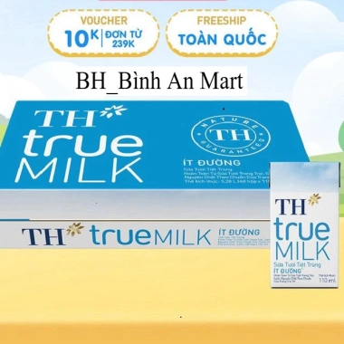Sữa tươi tiệt trùng TH True MILK 48 hộp 0% đường - Có đường, Bách Hóa Bình An Mart, giảm giá 391.950₫