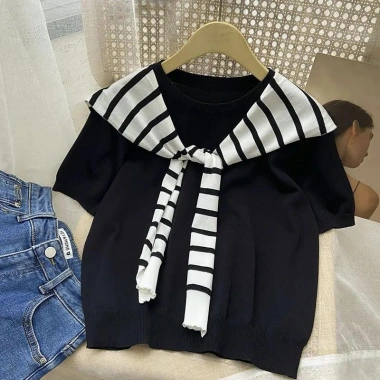 Sữa Xanh Ngắn Tay Dệt Kim Khăn Choàng Giả Hai Mảnh Top Ngọt Ngào Nữ - Giá 219.240₫