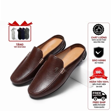 Sục Nam Lười Da Bò Cao Cấp, Đế Cao Su Đúc êm ái, Khâu chắc, Thoáng khí - Bảo hành 1 năm, Giá 291.500₫
