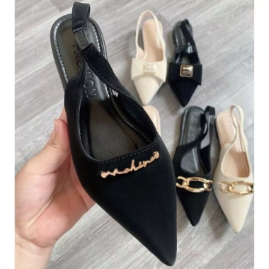 Sục Nữ Mũi Nhọn Chất Tuyết Nhung Đính Chữ Giày Búp Bê Quai Hậu Hở Mũi Sandal Bệt Giá 185k 4