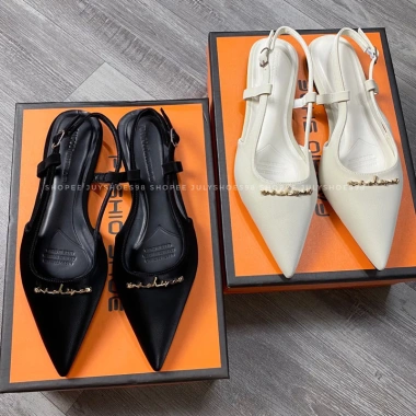 Sục Nữ Mũi Nhọn Chất Tuyết Nhung Đính Chữ Giày Búp Bê Quai Hậu Hở Mũi Sandal Bệt Giá 185k 8