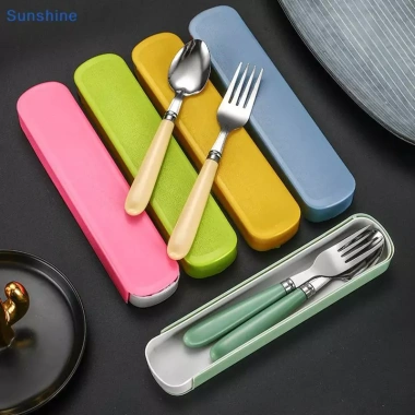 Sun 2 Cái Bộ Muỗng Di Động Thép Không Gỉ, Hộp Ăn Uống Trẻ Em, Đồ Du Lịch VN