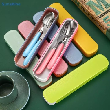 Sun 2 Cái Bộ Muỗng Di Động Thép Không Gỉ, Hộp Ăn Uống Trẻ Em, Đồ Du Lịch VN