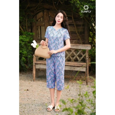Sunfly Đồ bộ mặc nhà nữ lanh HT áo cộc quần ngố SP2.229 - Giá ưu đãi 287,100₫