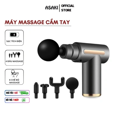 Súng Massage ASAKI 4 Đầu 6 Chế Độ - Giảm Nhức Mỏi Cổ Vai Gáy, Đấm Lưng Mát Xa