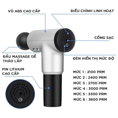 Súng massage cầm tay 4 đầu 6 chế độ - Trị nhức mỏi vai gáy, chỉ 234.000đ 2