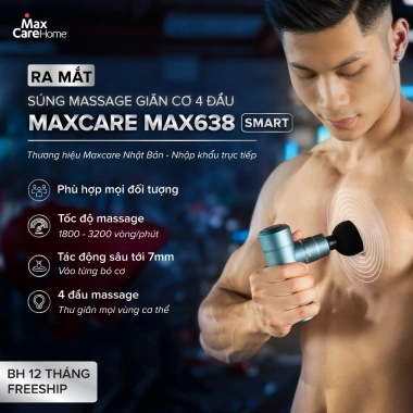 Súng Massage Cầm Tay Maxcare Max638Smart 4 Đầu 7mm, 4 Chế Độ Mát Xa - Giảm Đau Cổ Vai Bắp, Giá Ưu Đãi 1.450.000 VND