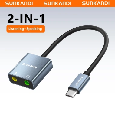 SUNKANDI Hub 3.5mm USB & Type-C Bộ chia tai nghe 7.1 Mono - Card âm thanh trung thực cho PC, Laptop - Giá 89.100₫