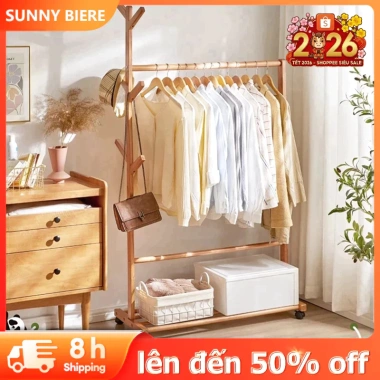 SUNNY BIERE Giá phơi quần áo đa năng tre tự nhiên - Móc treo áo khoác bền chắc 126k