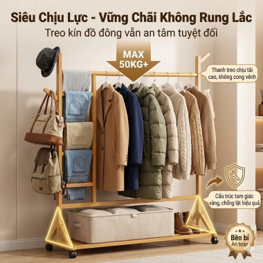 SUNNY BIERE Giá phơi quần áo đa năng tre tự nhiên - Móc treo áo khoác bền chắc 126k 5