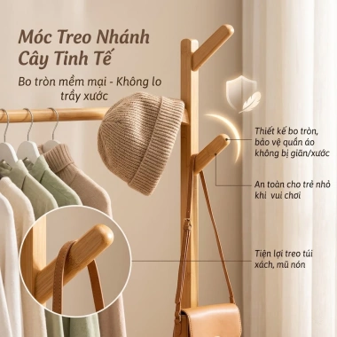 SUNNY BIERE Giá phơi quần áo đa năng tre tự nhiên - Móc treo áo khoác bền chắc 126k 7