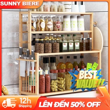 SUNNY BIERE Kệ gia vị gỗ cao su tự nhiên – Bền bỉ, chống ăn mòn, nhập khẩu, giá 92.221₫