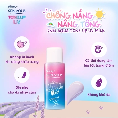Sunplay Skin Aqua Tone Up UV Essence Lavender SPF50+ PA++++ - Kem chống nắng nâng tông da tối màu 50g Giá 143.750 VNĐ 7 Sunplay Skin Aqua Tone Up UV Essence Lavender SPF50+ PA++++ - Kem chống nắng nâng tông da tối màu 50g Giá 143.750 VNĐ 7
