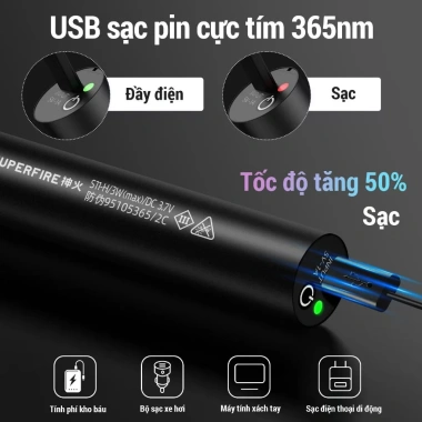SUPERFIRE S11-H 3W LED UV USB sạc lại - Đèn đen 365nm kiểm tra nước tiểu giá 142.000₫ 3 SUPERFIRE S11-H 3W LED UV USB sạc lại - Đèn đen 365nm kiểm tra nước tiểu giá 142.000₫ 3