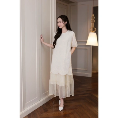 SwanLake Váy Đầm Nữ Maxi Xòe Tay Ngắn Cotton Thêu Hoa Thanh Lịch Tiệc Công Sở 605.520 VND 10